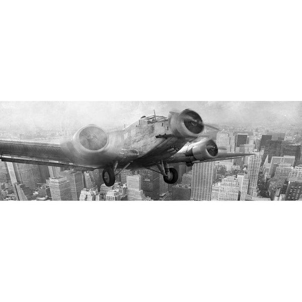 Vintage Plane over Manhattan, B&W